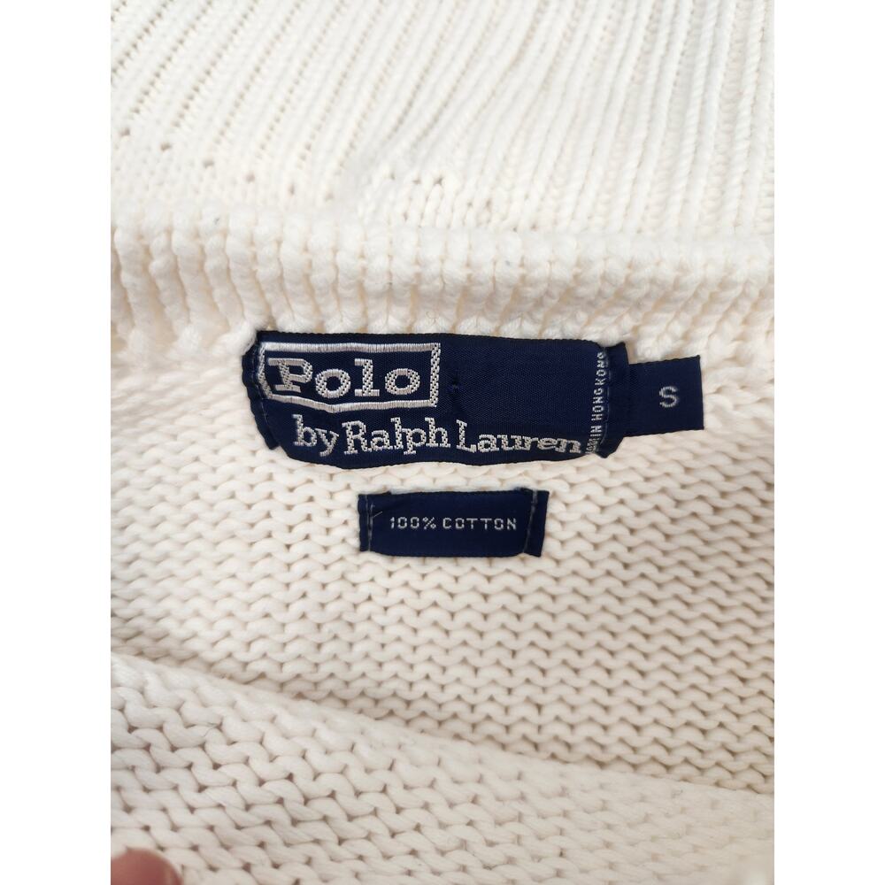 Vintage Polo Ralph Lauren Cream Sweater Men Small Crew Neck Logo Long Sleeve - Picture 6 of 10